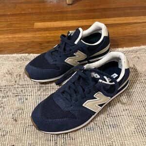 New Balance 996 navy suede sneakers, bought at J.Crew, size 7
